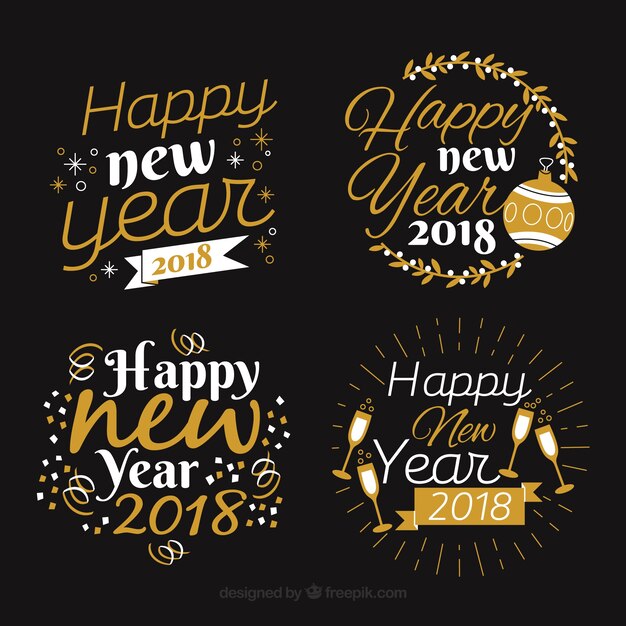 Colección de insignias de año nuevo 2018 con lettering