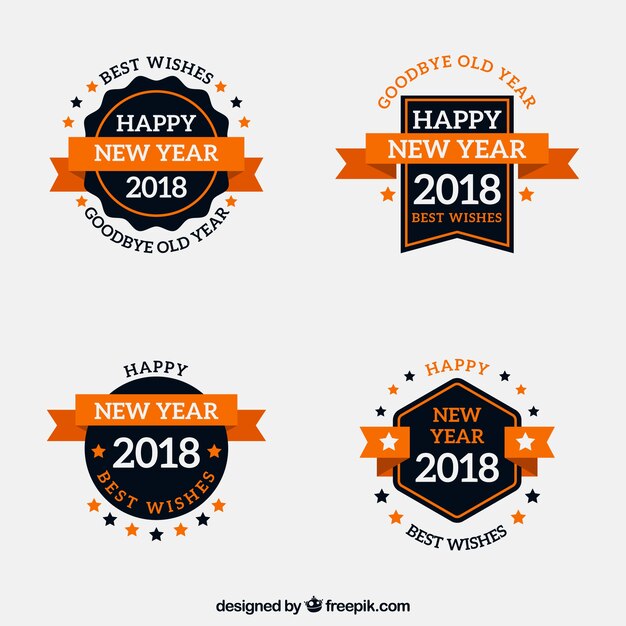 Colección de insignias de año nuevo 2018 en naranja y negro