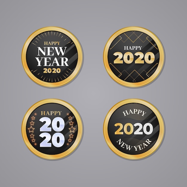 Colección de insignias de año nuevo 2020 en diseño plano