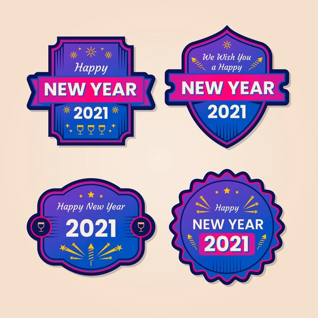 Colección de insignias de año nuevo 2021 de diseño plano