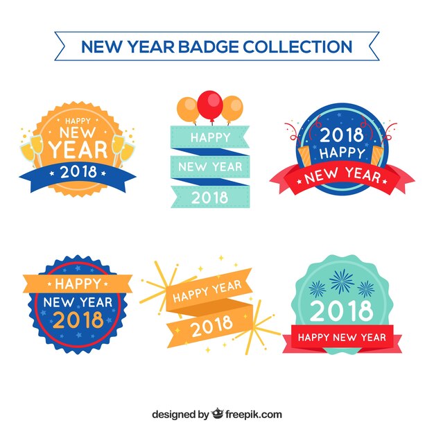 Colección de insignias de año nuevo en colores brillantes