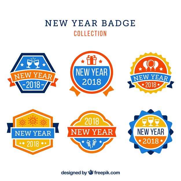 Colección de insignias de año nuevo en diferentes colores