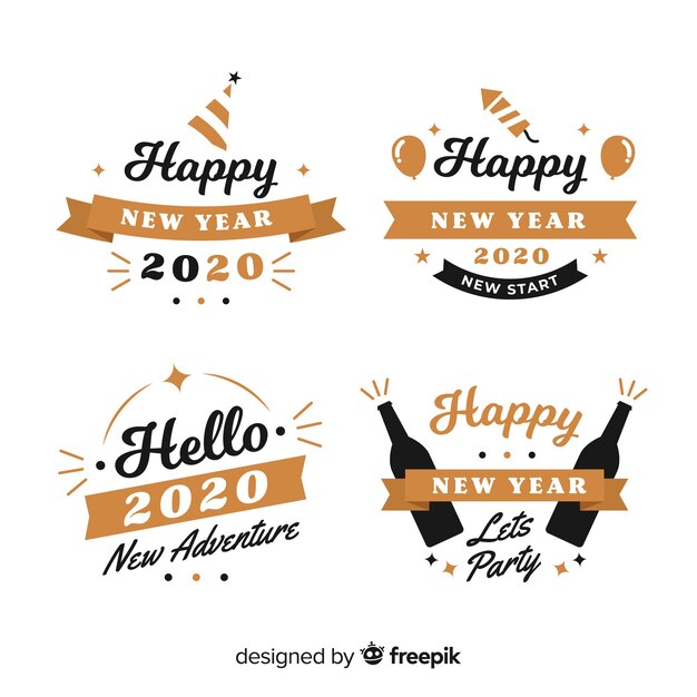 Colección de insignias de año nuevo de diseño plano