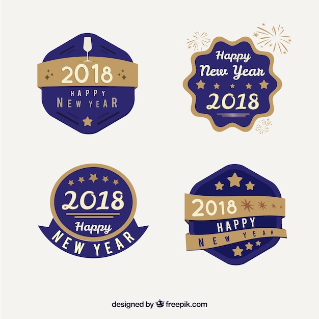 Vector gratuito colección de insignias de año nuevo en púrpura