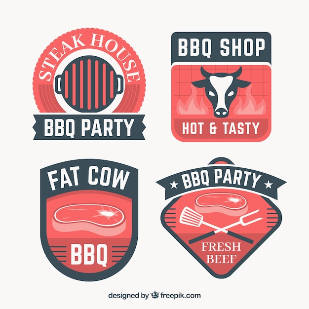 Vector gratuito colección de insignias de barbacoa en diseño plano