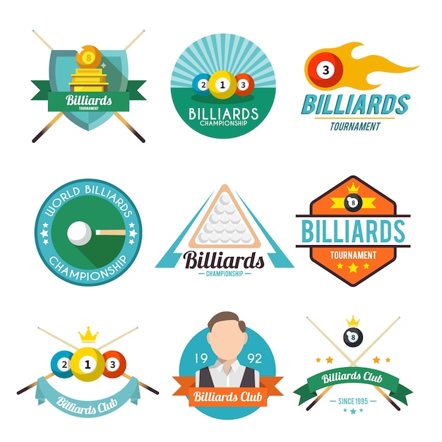 Vector gratuito colección de insignias de billar