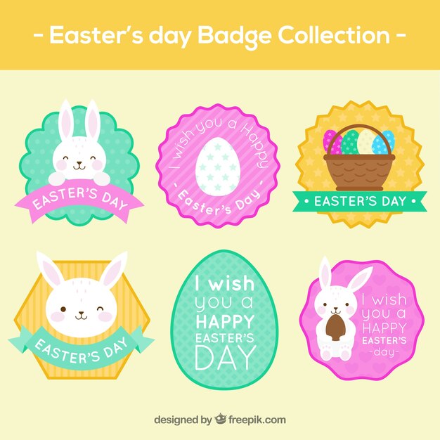 Colección de insignias bonitas del día de pascua con mensajes