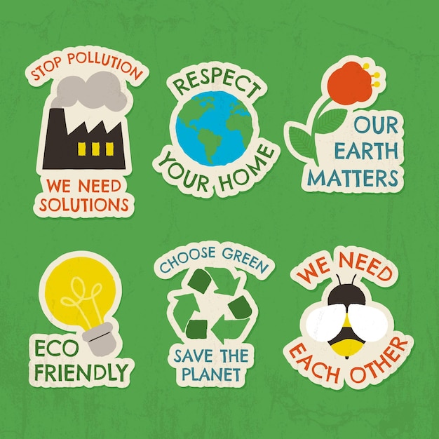 Vector gratuito colección de insignias de cambio climático dibujadas a mano