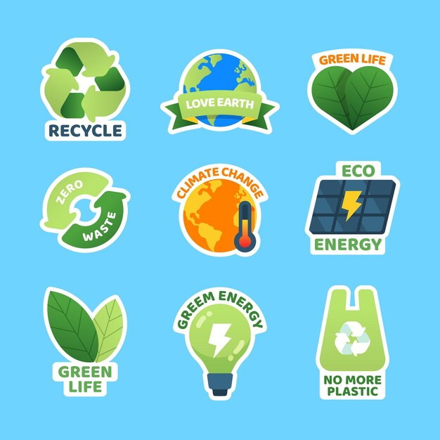 Colección de insignias de cambio climático de diseño plano