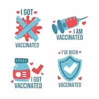 Vector gratuito colección de insignias de campaña de vacunación dibujadas a mano