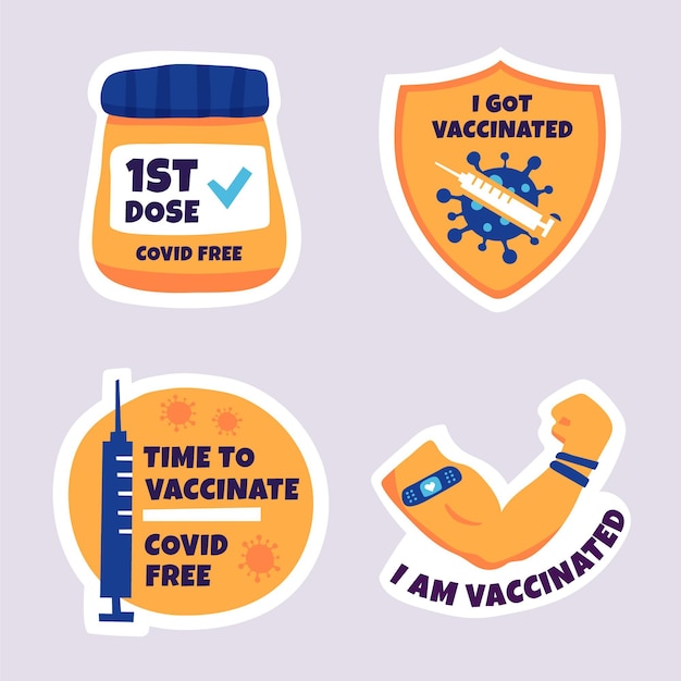 Colección de insignias de campaña de vacunación dibujadas a mano