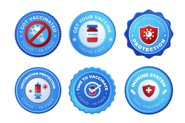 Vector gratuito colección de insignias de campaña de vacunación gradiente