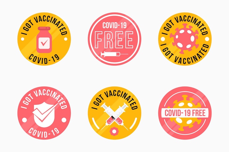 Vector gratuito colección de insignias de campaña de vacunación plana