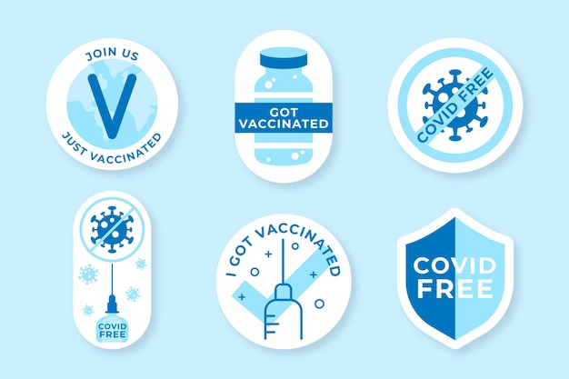 Vector gratuito colección de insignias de campaña de vacunación plana