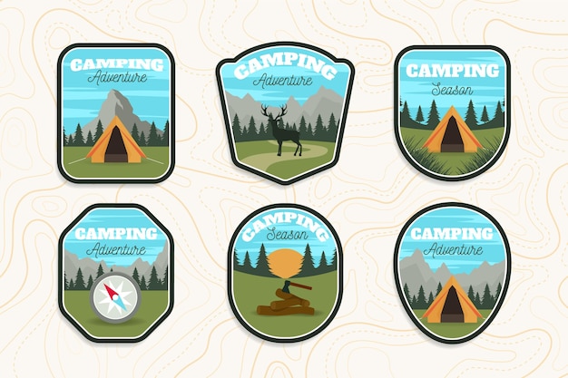 Colección de insignias de camping vintage