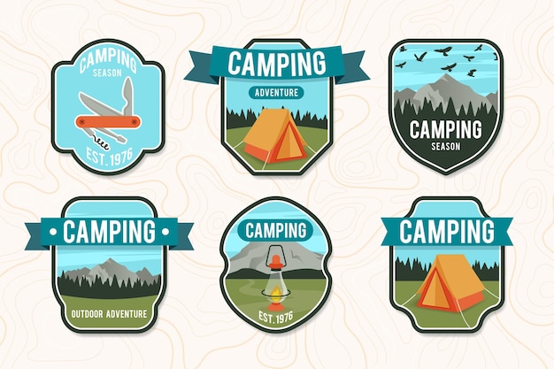 Vector gratuito colección de insignias de camping vintage