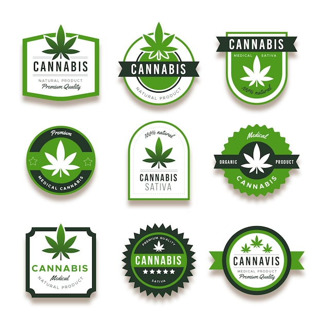 Vector gratuito colección de insignias de cannabis medicinal.