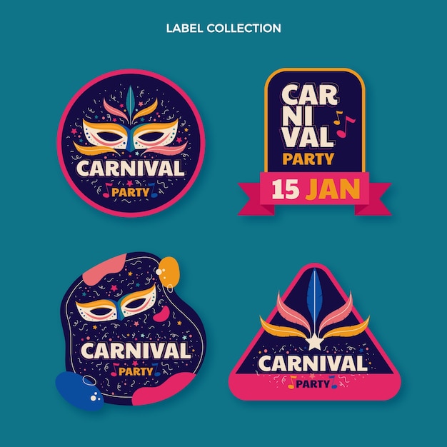 Vector gratuito colección de insignias de carnaval planas