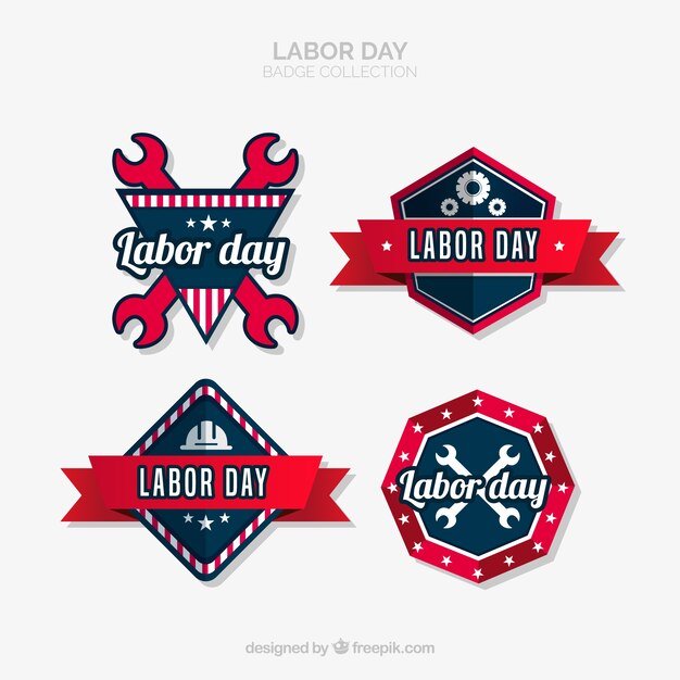 Colección de insignias clásicas del día del trabajo en america con diseño plano