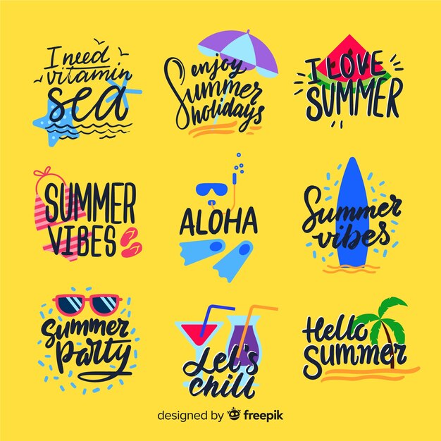 Colección de insignias coloridas de verano dibujadas a mano