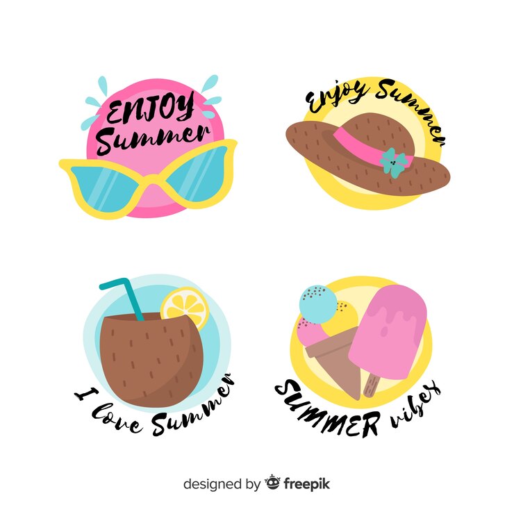 Vector gratuito colección de insignias coloridas de verano dibujadas a mano