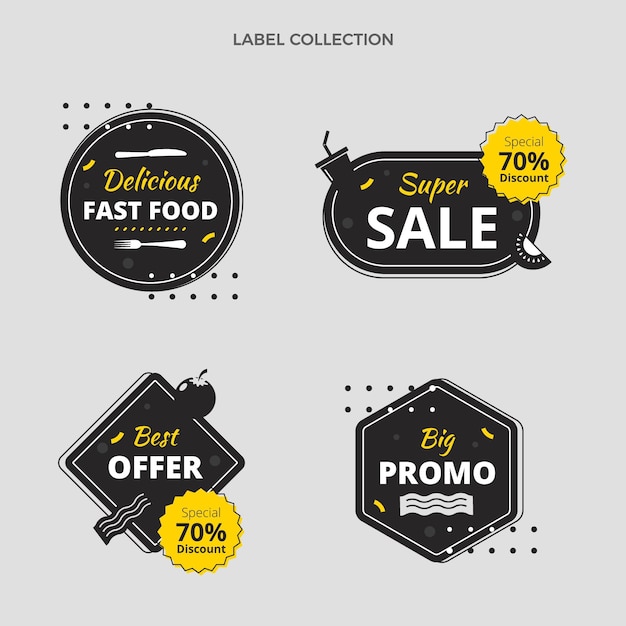 Colección de insignias de comida de estilo plano