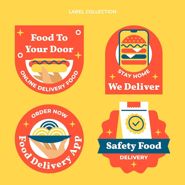 Vector gratuito colección de insignias de comida plana