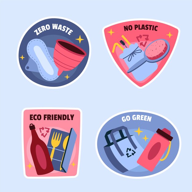 Colección de insignias de concepto de desperdicio cero