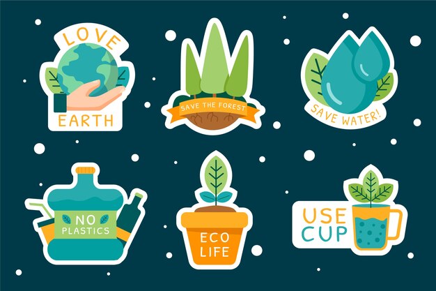 Colección de insignias de concepto ecológico dibujadas a mano