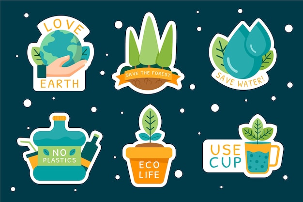 Colección de insignias de concepto ecológico dibujadas a mano