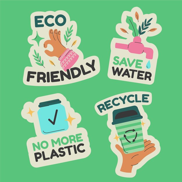 Colección de insignias de concepto ecológico de diseño plano