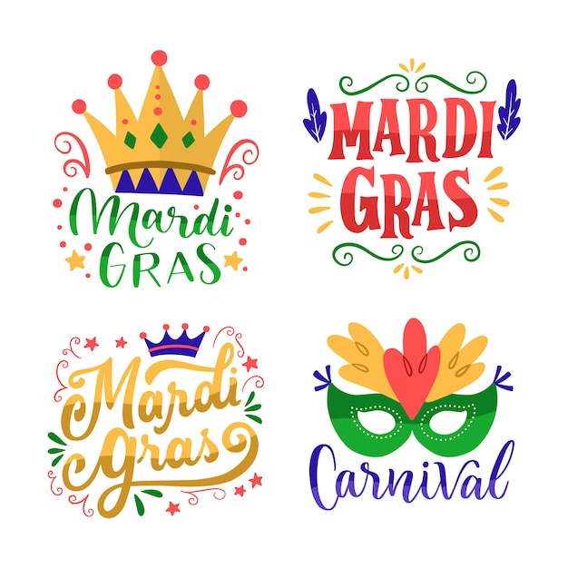 Vector gratuito colección de insignias con concepto de mardi gras