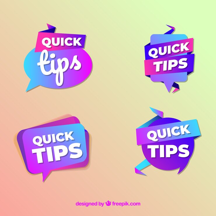 Vector gratuito colección de insignias de consejos rápidos en estilo plano