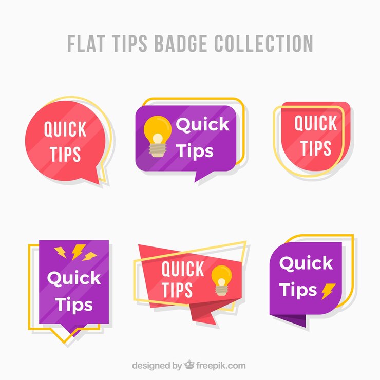 Vector gratuito colección de insignias de consejos rápidos