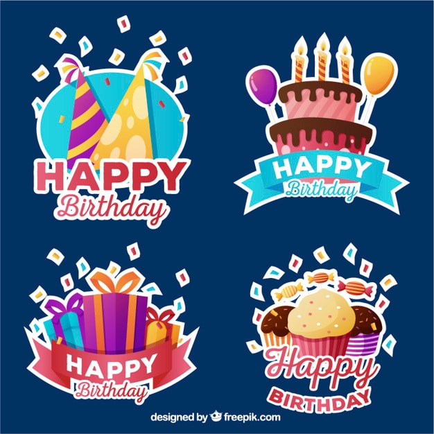 Colección de insignias de cumpleaños coloridas