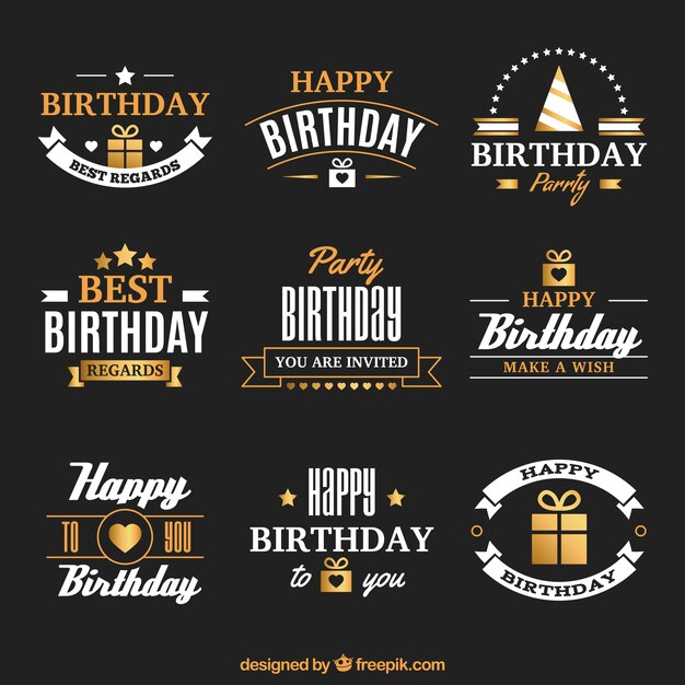 Colección de insignias de cumpleaños doradas