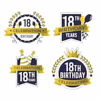 Vector gratuito colección de insignias de cumpleaños número 18