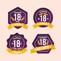 Vector gratuito colección de insignias de cumpleaños número 18