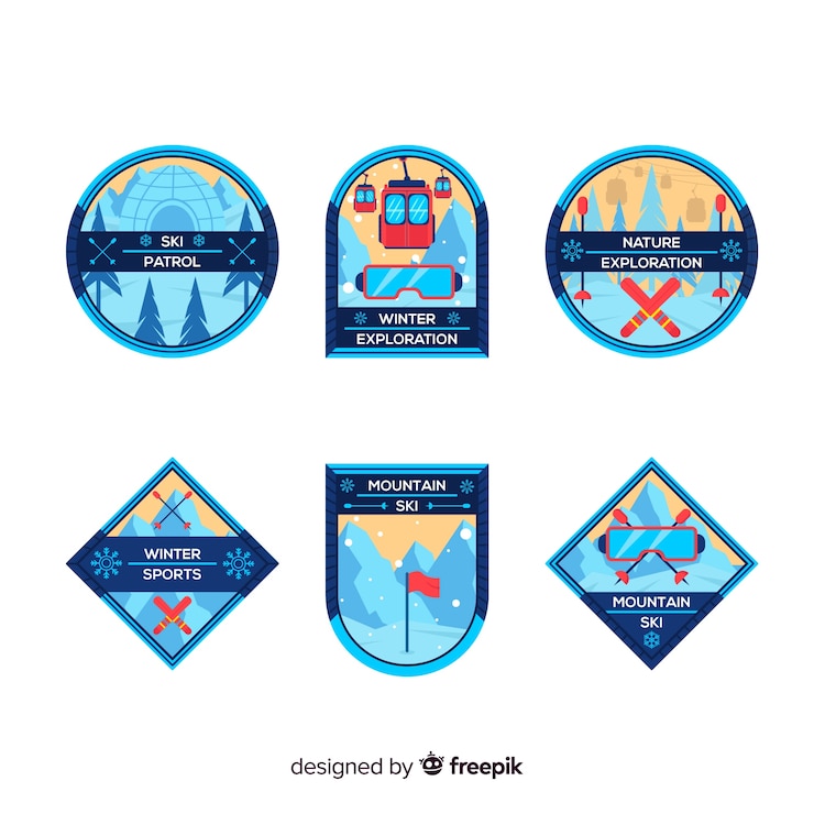 Vector gratuito colección de insignias de deportes de invierno