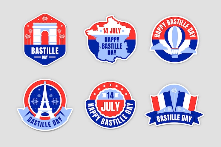 Vector gratuito colección de insignias del día de la bastilla