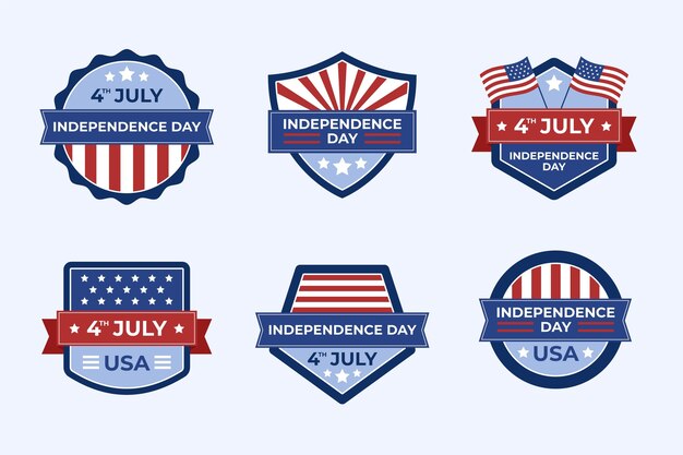 Colección de insignias del día de la independencia del 4 de julio.