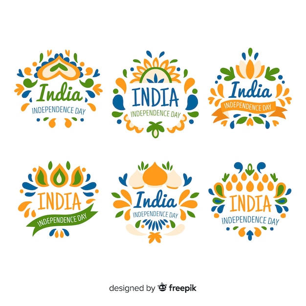 Vector gratuito colección de insignias del día de la independencia de india dibujado a mano