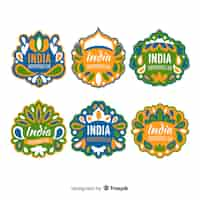 Vector gratuito colección de insignias del día de la independencia de india dibujado a mano