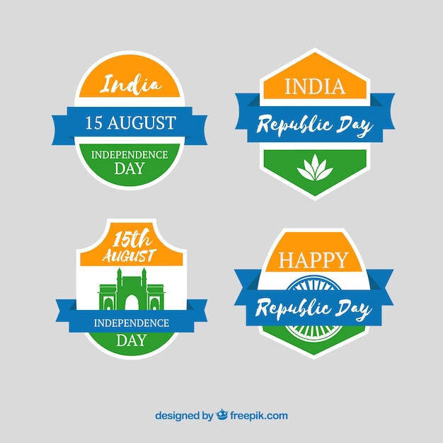 Colección de insignias del día de la independencia de india con diseño plano