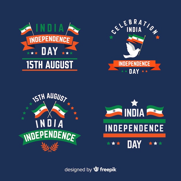 Vector gratuito colección de insignias del día de la independencia de india en diseño plano