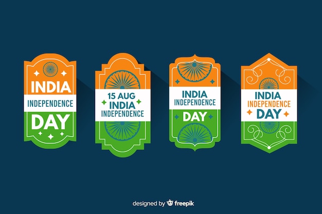 Colección de insignias del día de la independencia de india en diseño plano