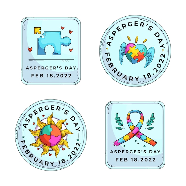 Colección de insignias del día internacional del asperger dibujadas a mano