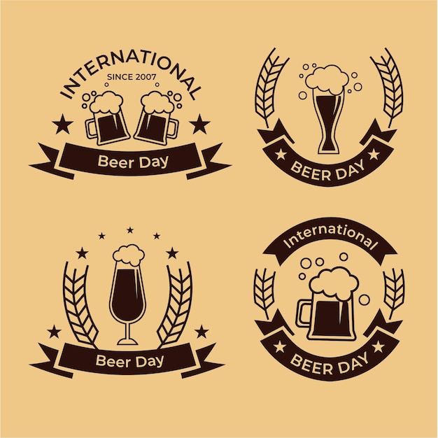 Colección de insignias del día internacional de la cerveza de diseño plano