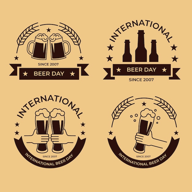 Vector gratuito colección de insignias del día internacional de la cerveza de diseño plano