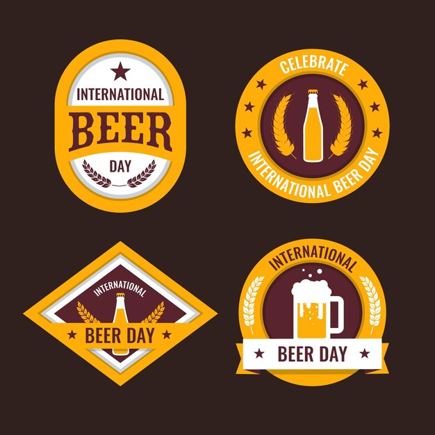 Colección de insignias del día internacional de la cerveza de diseño plano